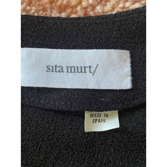 Sita Murt Women’sMidi BlackDress 3/4 Sleeves Wrinkle free Front slit Zip at back - Picture 10 of 10